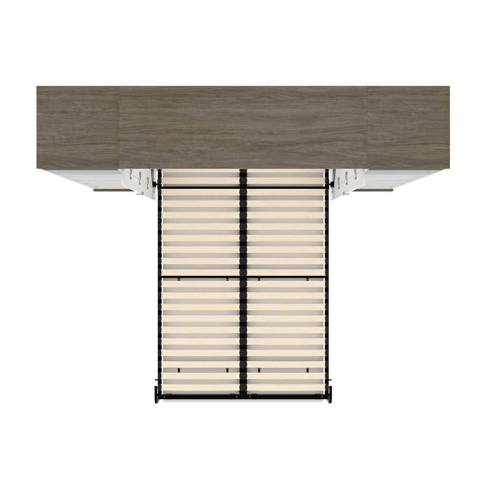 Bestar - Orion 98W Full Murphy Bed with 2 Narrow Shelving Units (99W) in White & Walnut Grey - 116894-000017 veiw 11