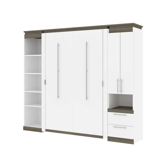 Bestar - Orion 98W Full Murphy Bed with Narrow Storage Solutions (99W) in White & Walnut Grey - 116861-000017 veiw 1