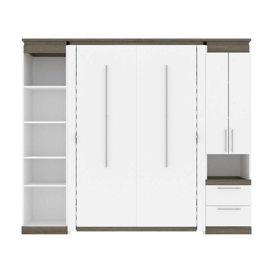 Bestar - Orion 98W Full Murphy Bed with Narrow Storage Solutions (99W) in White & Walnut Grey - 116861-000017 veiw 2