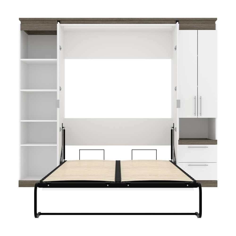 Bestar - Orion 98W Full Murphy Bed with Narrow Storage Solutions (99W) in White & Walnut Grey - 116861-000017 veiw 9