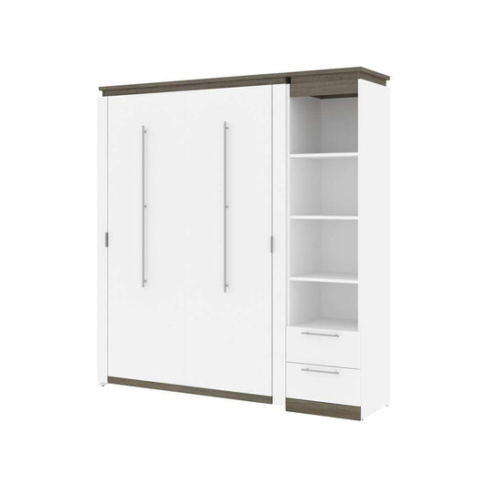 Bestar - Orion Full Murphy Bed and Narrow Shelving Unit with Drawers (79W) in White & Walnut Grey - 116891-000017 veiw 1