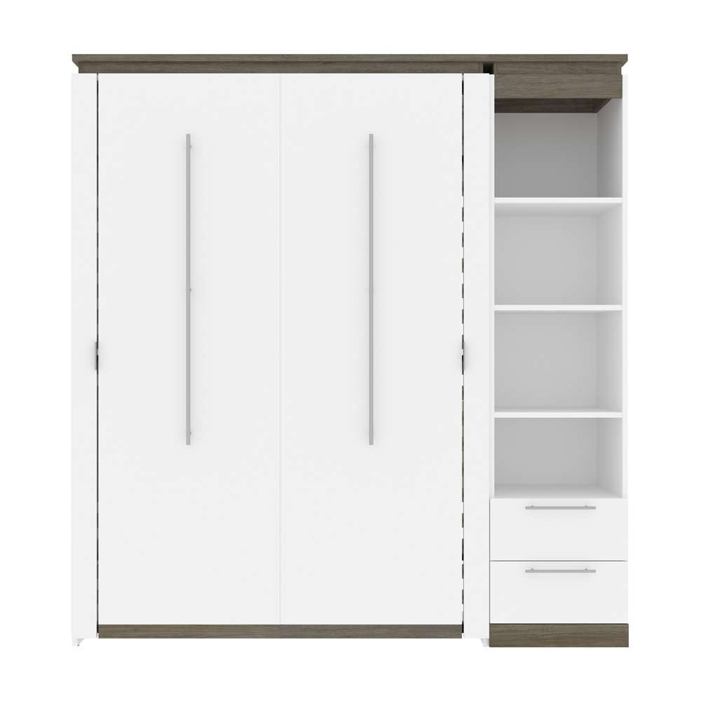 Bestar - Orion Full Murphy Bed and Narrow Shelving Unit with Drawers (79W) in White & Walnut Grey - 116891-000017 veiw 2