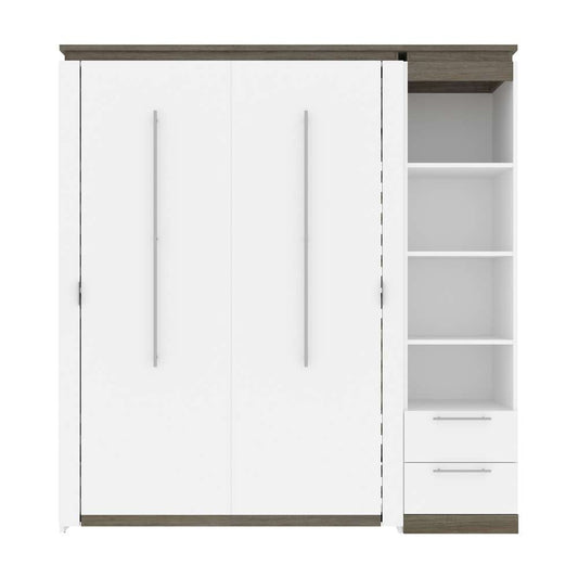 Bestar - Orion Full Murphy Bed and Narrow Shelving Unit with Drawers (79W) in White & Walnut Grey - 116891-000017 veiw 2