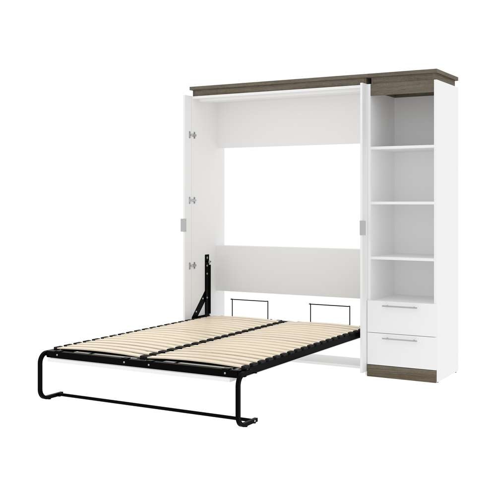 Bestar - Orion Full Murphy Bed and Narrow Shelving Unit with Drawers (79W) in White & Walnut Grey - 116891-000017 veiw 6