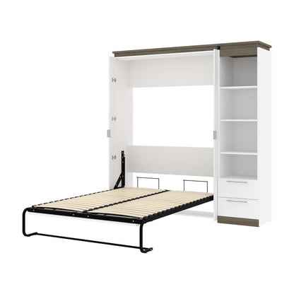 Bestar - Orion Full Murphy Bed and Narrow Shelving Unit with Drawers (79W) in White & Walnut Grey - 116891-000017 veiw 6