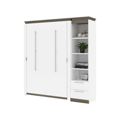 Bestar - Orion Full Murphy Bed and Narrow Shelving Unit with Drawers (79W) in White & Walnut Grey - 116891-000017 veiw 7