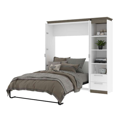 Bestar - Orion Full Murphy Bed and Narrow Shelving Unit with Drawers (79W) in White & Walnut Grey - 116891-000017 veiw 8
