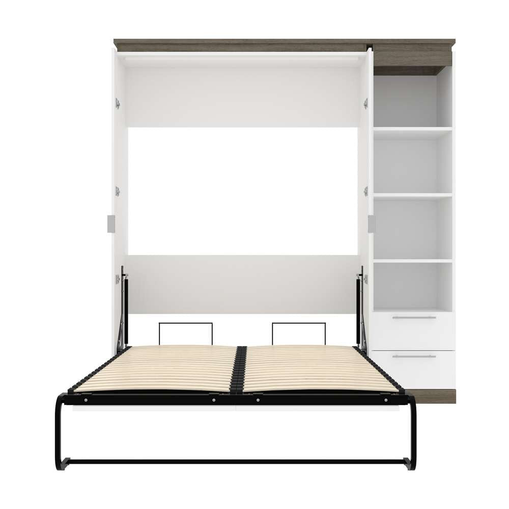 Bestar - Orion Full Murphy Bed and Narrow Shelving Unit with Drawers (79W) in White & Walnut Grey - 116891-000017 veiw 9