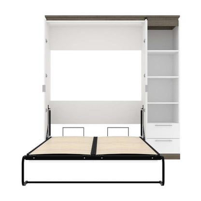 Bestar - Orion Full Murphy Bed and Narrow Shelving Unit with Drawers (79W) in White & Walnut Grey - 116891-000017 veiw 9