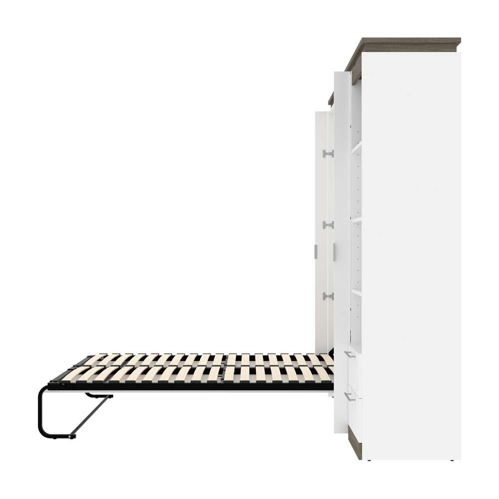 Bestar - Orion Full Murphy Bed and Narrow Shelving Unit with Drawers (79W) in White & Walnut Grey - 116891-000017 veiw 10