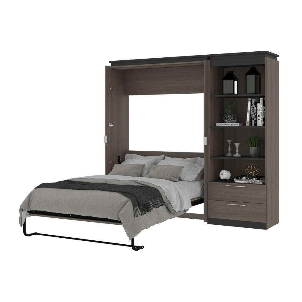 Bestar - Orion Full Murphy Bed and Shelving Unit with Drawers (89W) in Bark Gray & Graphite - 116893-000047 veiw 7