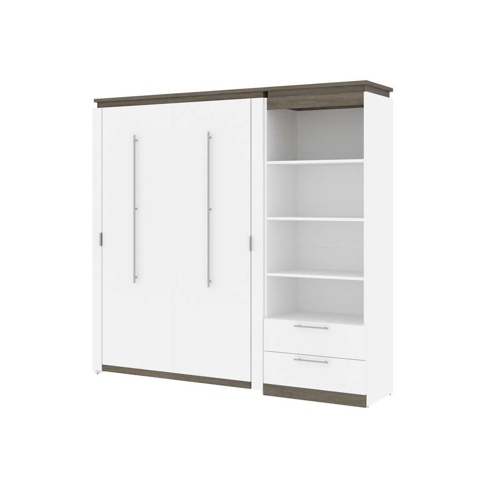 Bestar - Orion Full Murphy Bed and Shelving Unit with Drawers (89W) in White & Walnut Grey - 116893-000017 veiw 1
