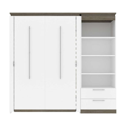 Bestar - Orion Full Murphy Bed and Shelving Unit with Drawers (89W) in White & Walnut Grey - 116893-000017 veiw 2