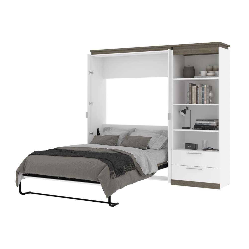Bestar - Orion Full Murphy Bed and Shelving Unit with Drawers (89W) in White & Walnut Grey - 116893-000017 veiw 7