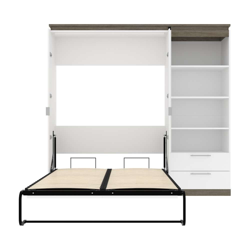 Bestar - Orion Full Murphy Bed and Shelving Unit with Drawers (89W) in White & Walnut Grey - 116893-000017 veiw 8