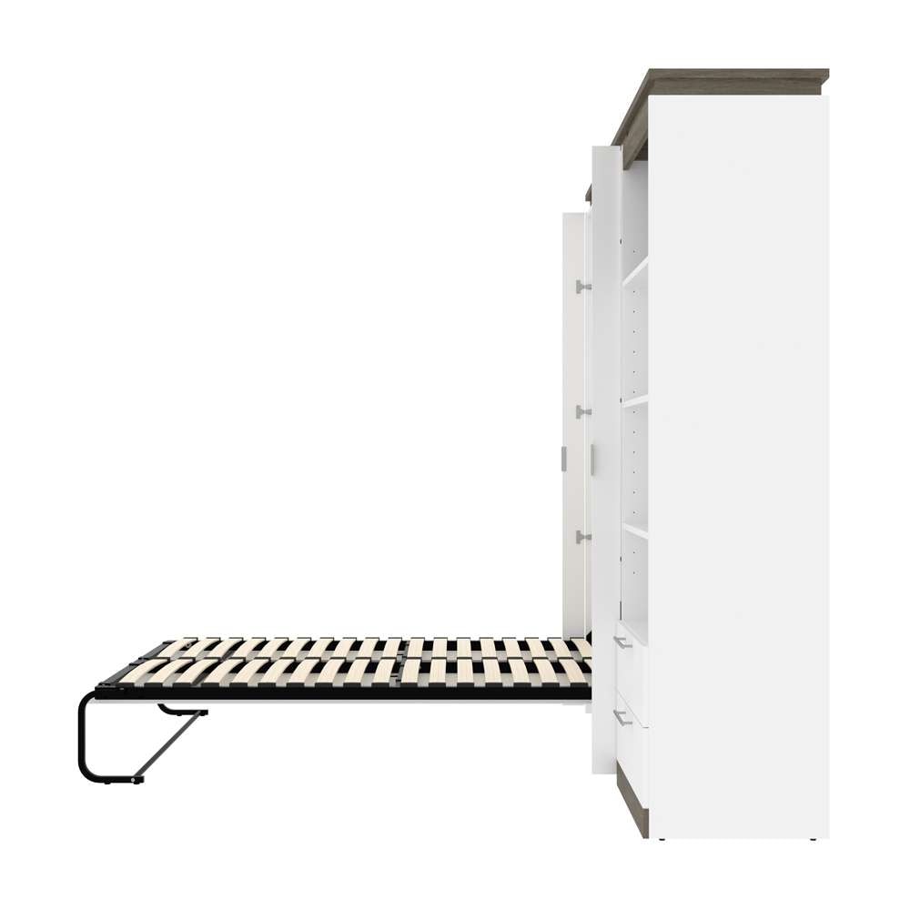 Bestar - Orion Full Murphy Bed and Shelving Unit with Drawers (89W) in White & Walnut Grey - 116893-000017 veiw 9