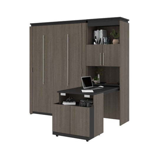 Bestar - Orion Full Murphy Bed and Shelving Unit with Fold-Out Desk (89W) in Bark Gray & Graphite - 116865-000047 veiw 2