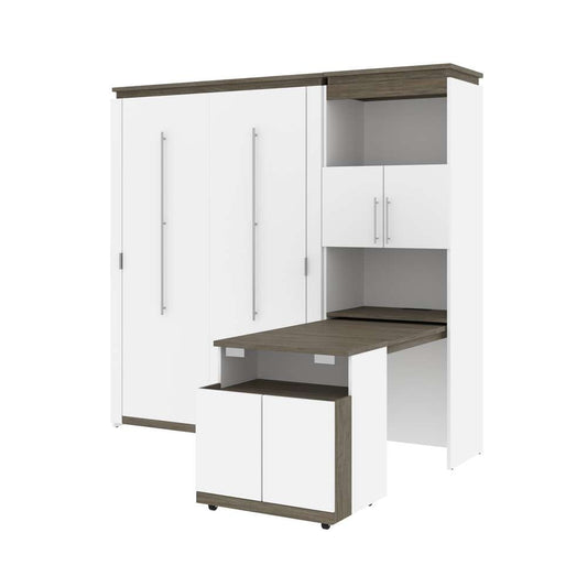 Bestar - Orion Full Murphy Bed and Shelving Unit with Fold-Out Desk (89W) in White & Walnut Grey - 116865-000017 veiw 1