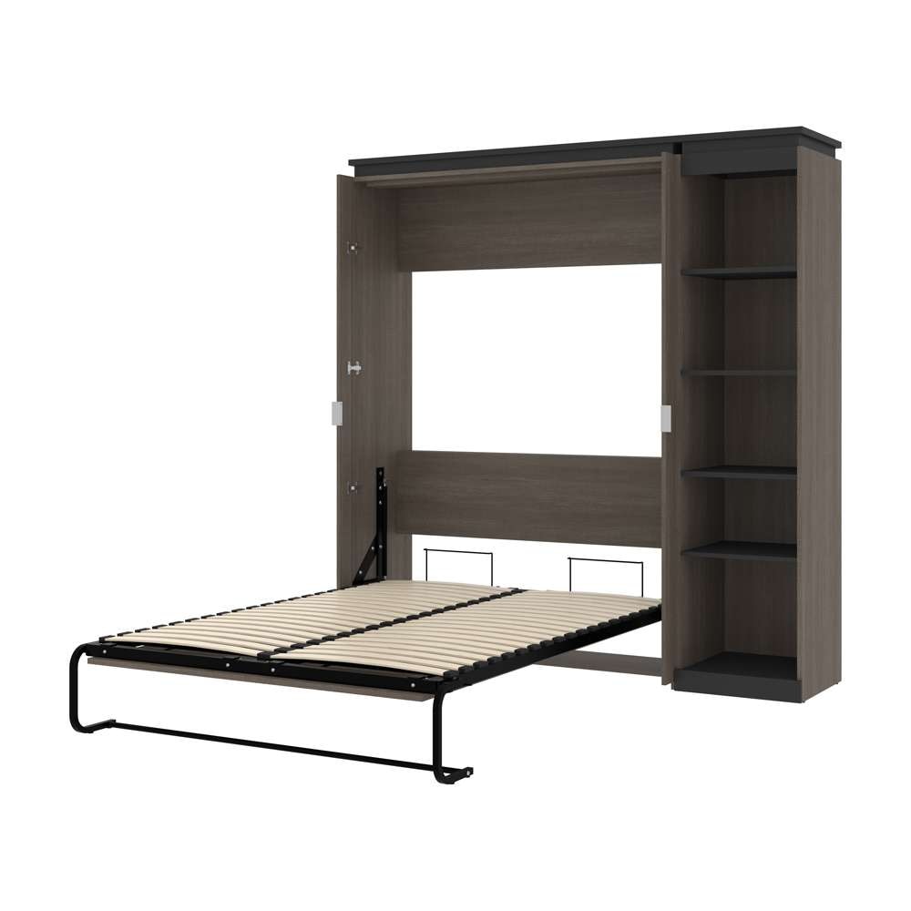 Bestar - Orion Full Murphy Bed with Narrow Shelving Unit (79W) in Bark Gray & Graphite - 116890-000047 veiw 6