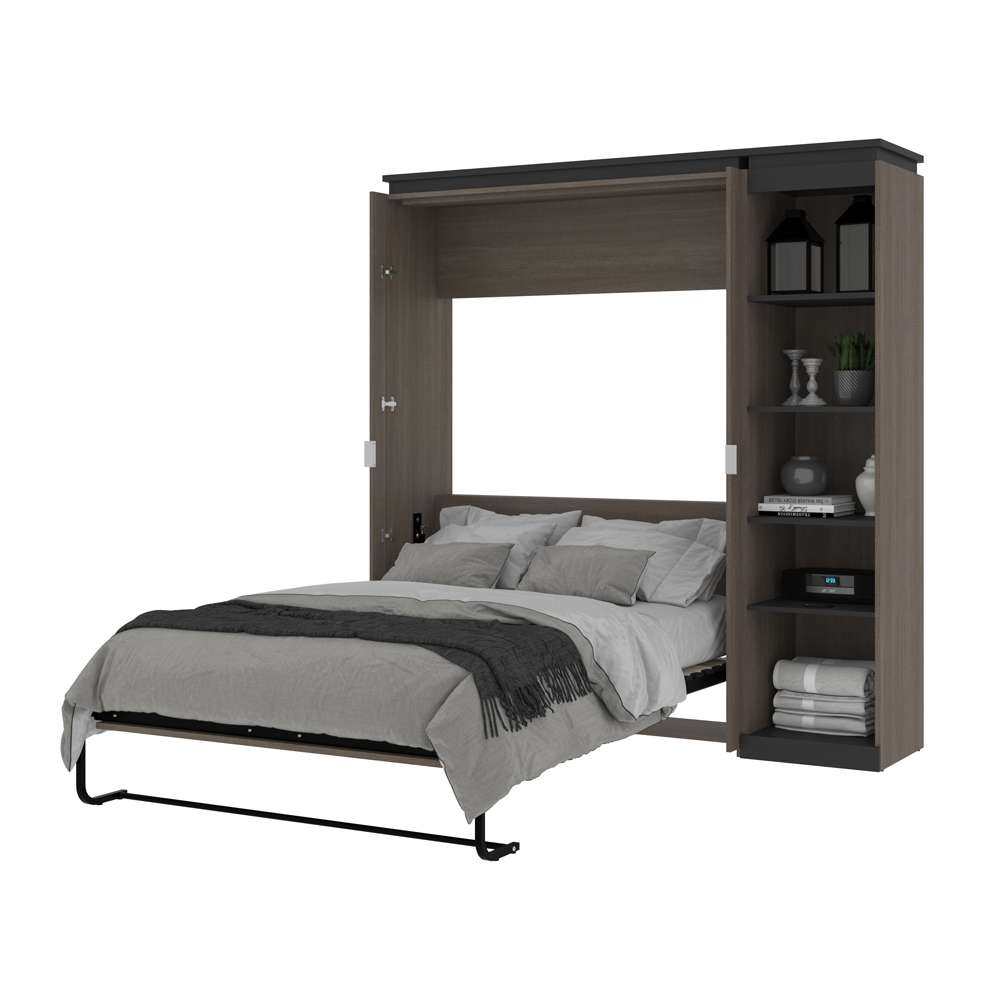 Bestar - Orion Full Murphy Bed with Narrow Shelving Unit (79W) in Bark Gray & Graphite - 116890-000047 veiw 7