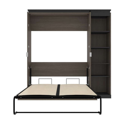 Bestar - Orion Full Murphy Bed with Narrow Shelving Unit (79W) in Bark Gray & Graphite - 116890-000047 veiw 8