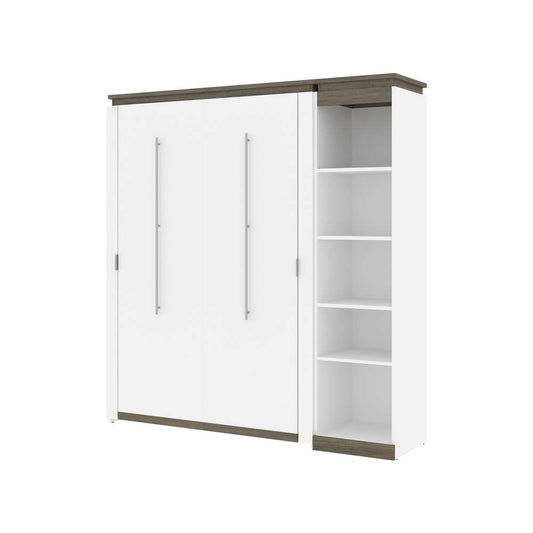 Bestar - Orion Full Murphy Bed with Narrow Shelving Unit (79W) in White & Walnut Grey - 116890-000017 veiw 1