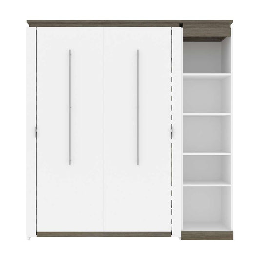 Bestar - Orion Full Murphy Bed with Narrow Shelving Unit (79W) in White & Walnut Grey - 116890-000017 veiw 2
