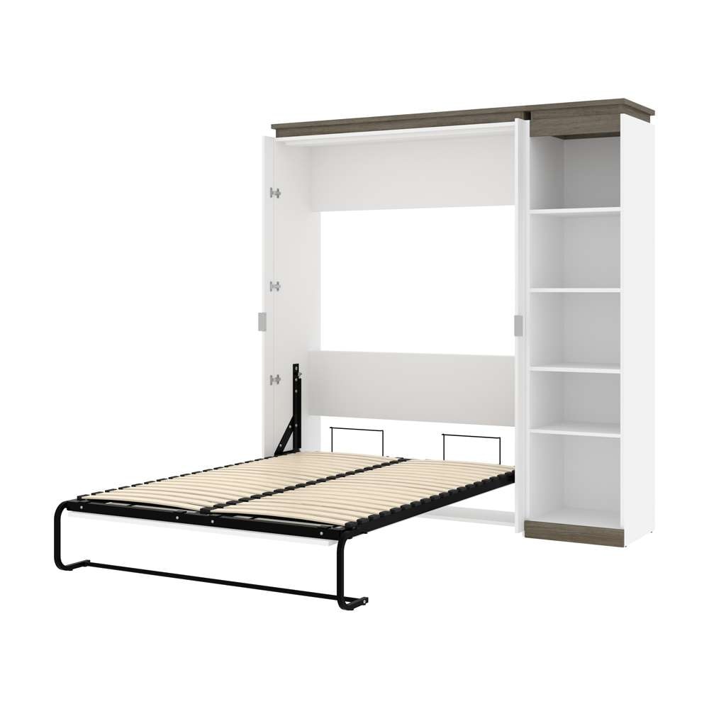 Bestar - Orion Full Murphy Bed with Narrow Shelving Unit (79W) in White & Walnut Grey - 116890-000017 veiw 6