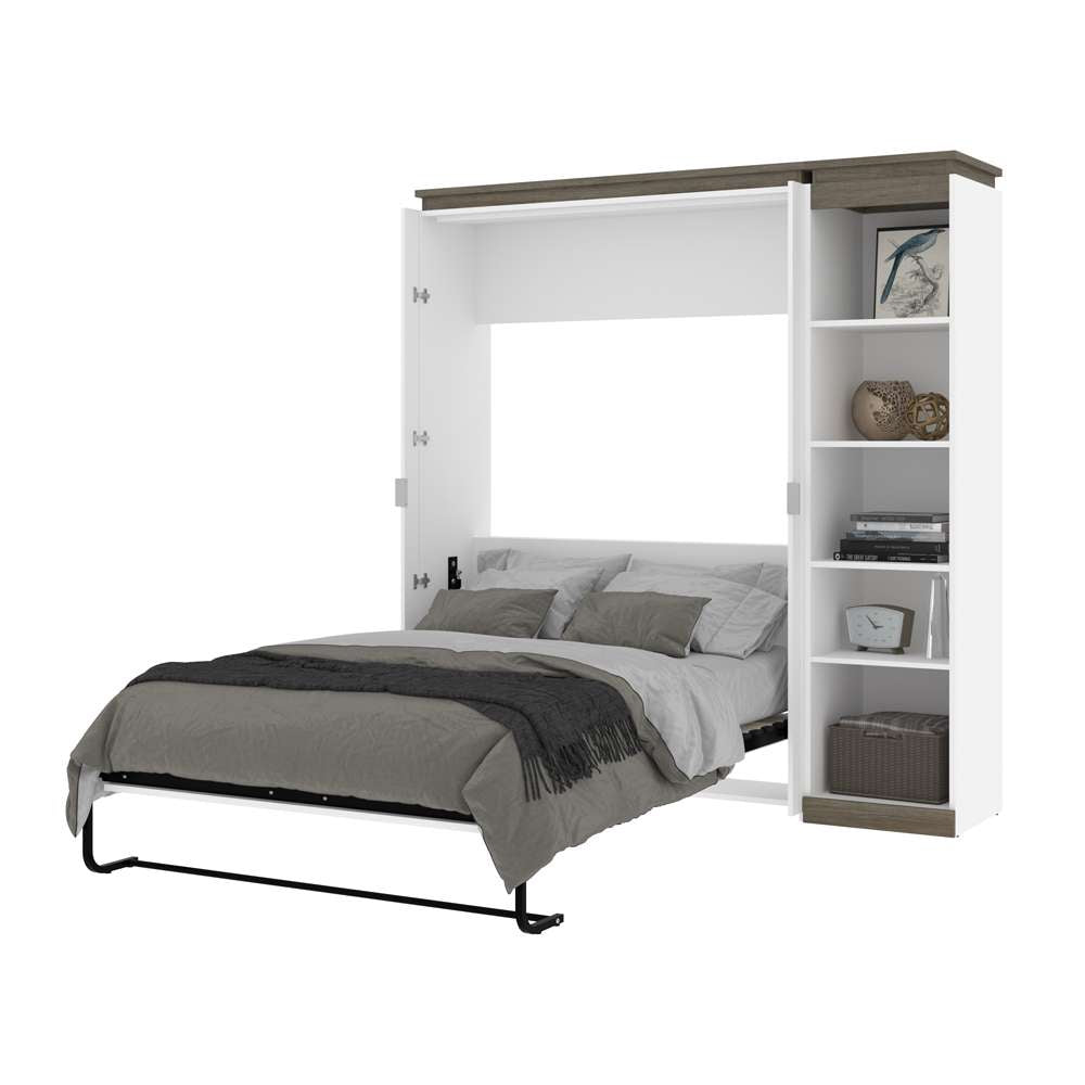 Bestar - Orion Full Murphy Bed with Narrow Shelving Unit (79W) in White & Walnut Grey - 116890-000017 veiw 7