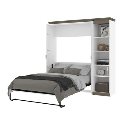 Bestar - Orion Full Murphy Bed with Narrow Shelving Unit (79W) in White & Walnut Grey - 116890-000017 veiw 7