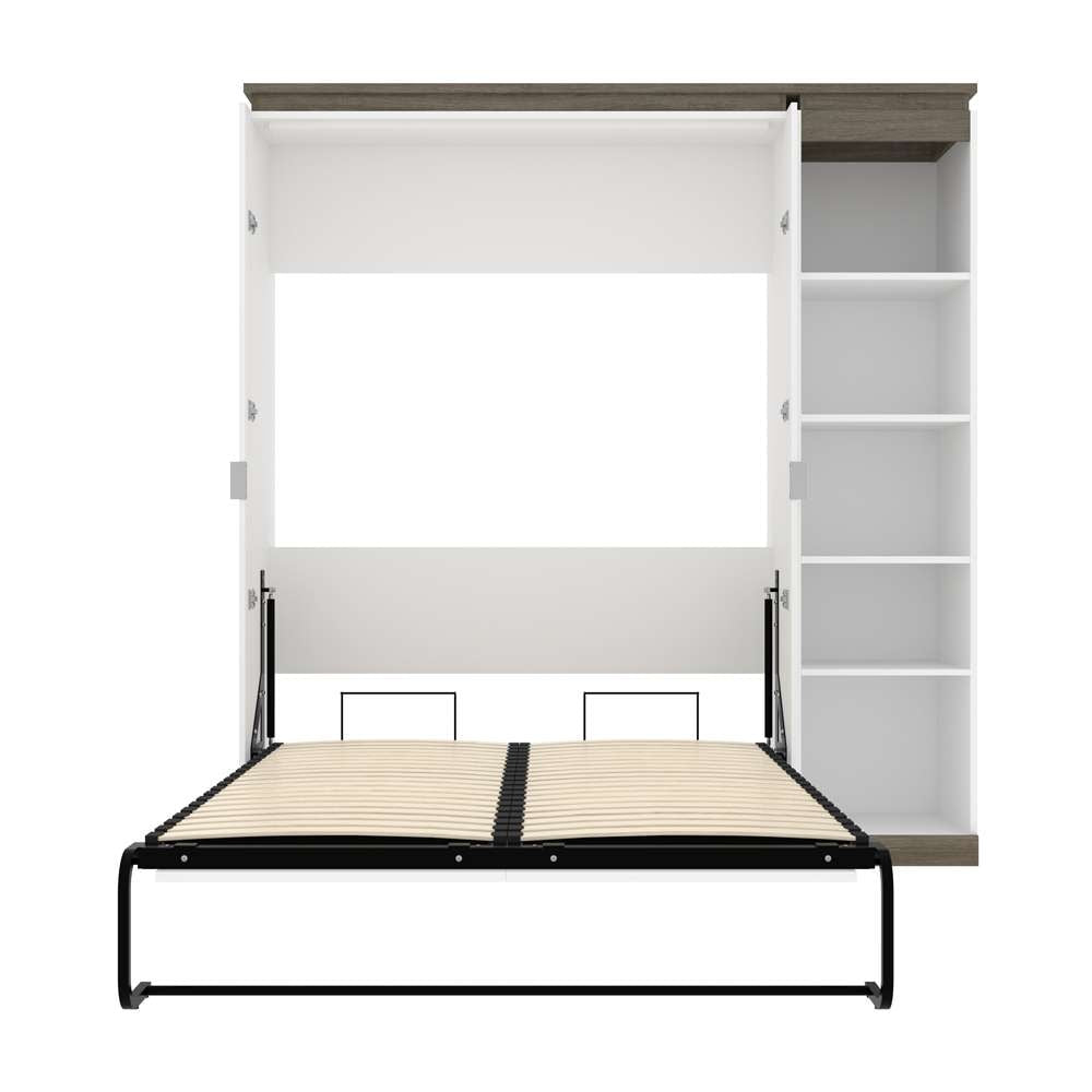 Bestar - Orion Full Murphy Bed with Narrow Shelving Unit (79W) in White & Walnut Grey - 116890-000017 veiw 8