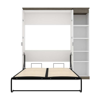 Bestar - Orion Full Murphy Bed with Narrow Shelving Unit (79W) in White & Walnut Grey - 116890-000017 veiw 8