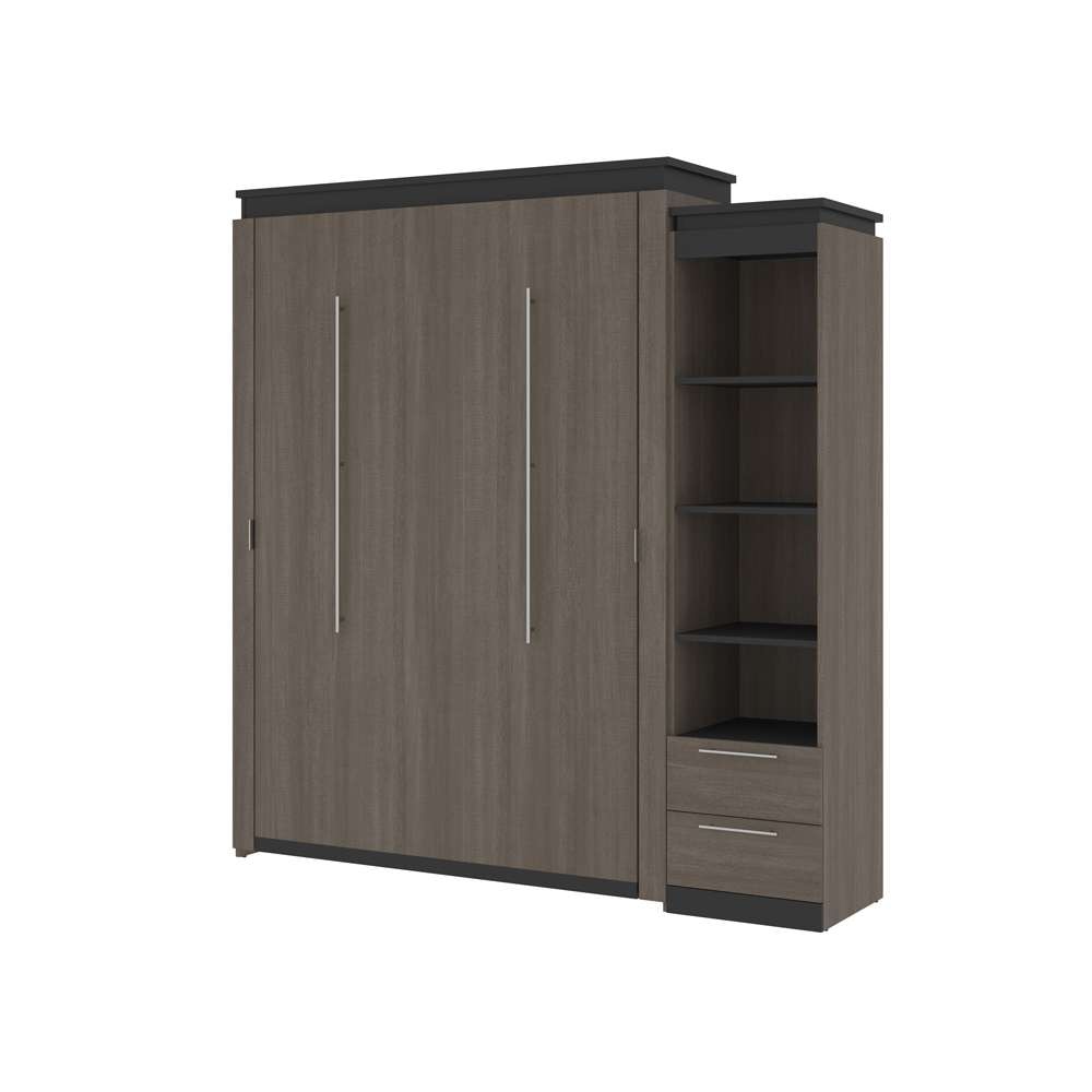 Bestar - Orion Queen Murphy Bed and Narrow Shelving Unit with Drawers (85W) in Bark Gray & Graphite - 116881-000047 veiw 1
