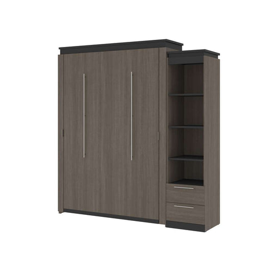 Bestar - Orion Queen Murphy Bed and Narrow Shelving Unit with Drawers (85W) in Bark Gray & Graphite - 116881-000047 veiw 1