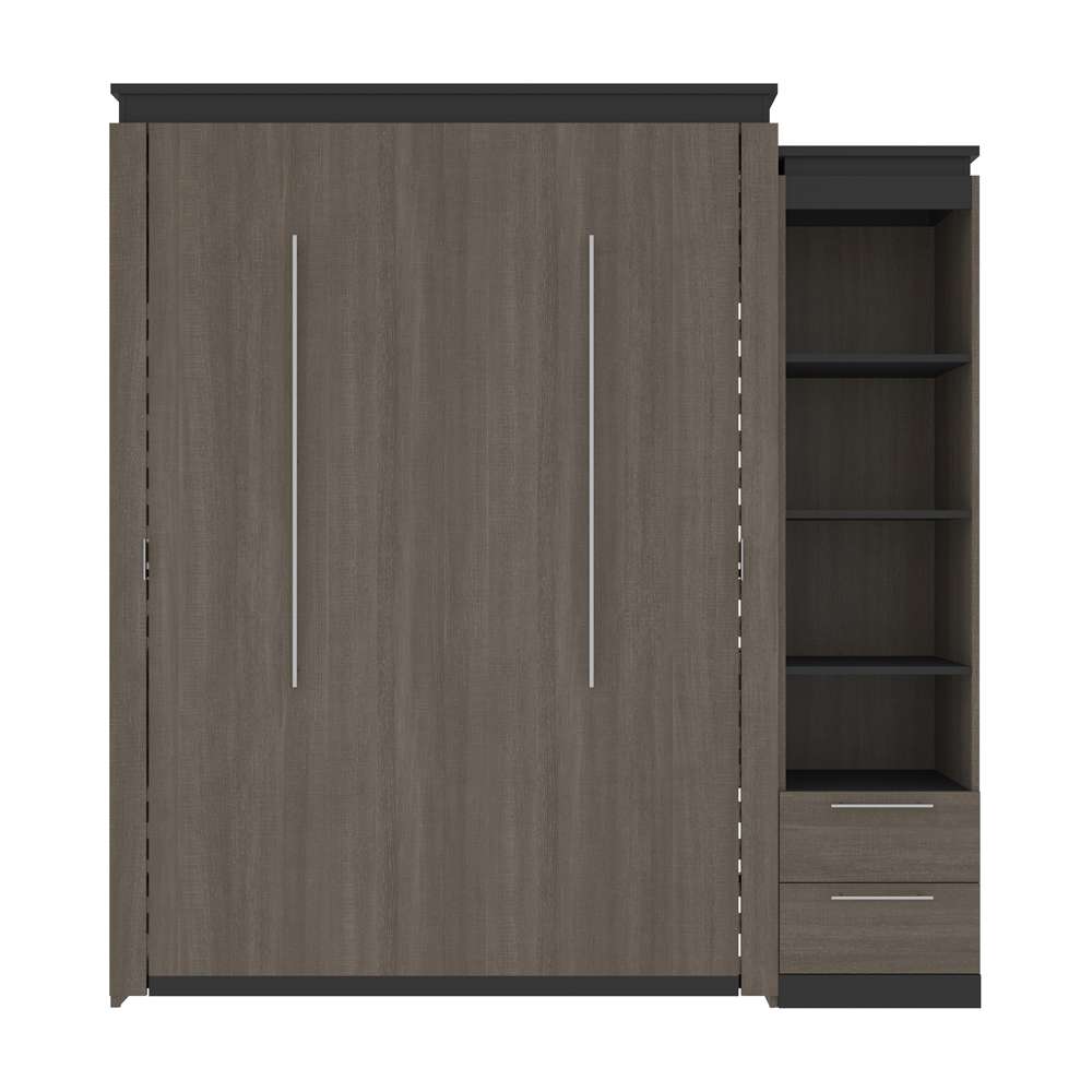 Bestar - Orion Queen Murphy Bed and Narrow Shelving Unit with Drawers (85W) in Bark Gray & Graphite - 116881-000047 veiw 2