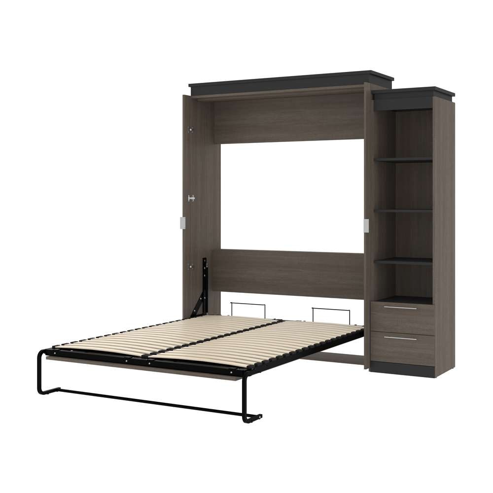 Bestar - Orion Queen Murphy Bed and Narrow Shelving Unit with Drawers (85W) in Bark Gray & Graphite - 116881-000047 veiw 6