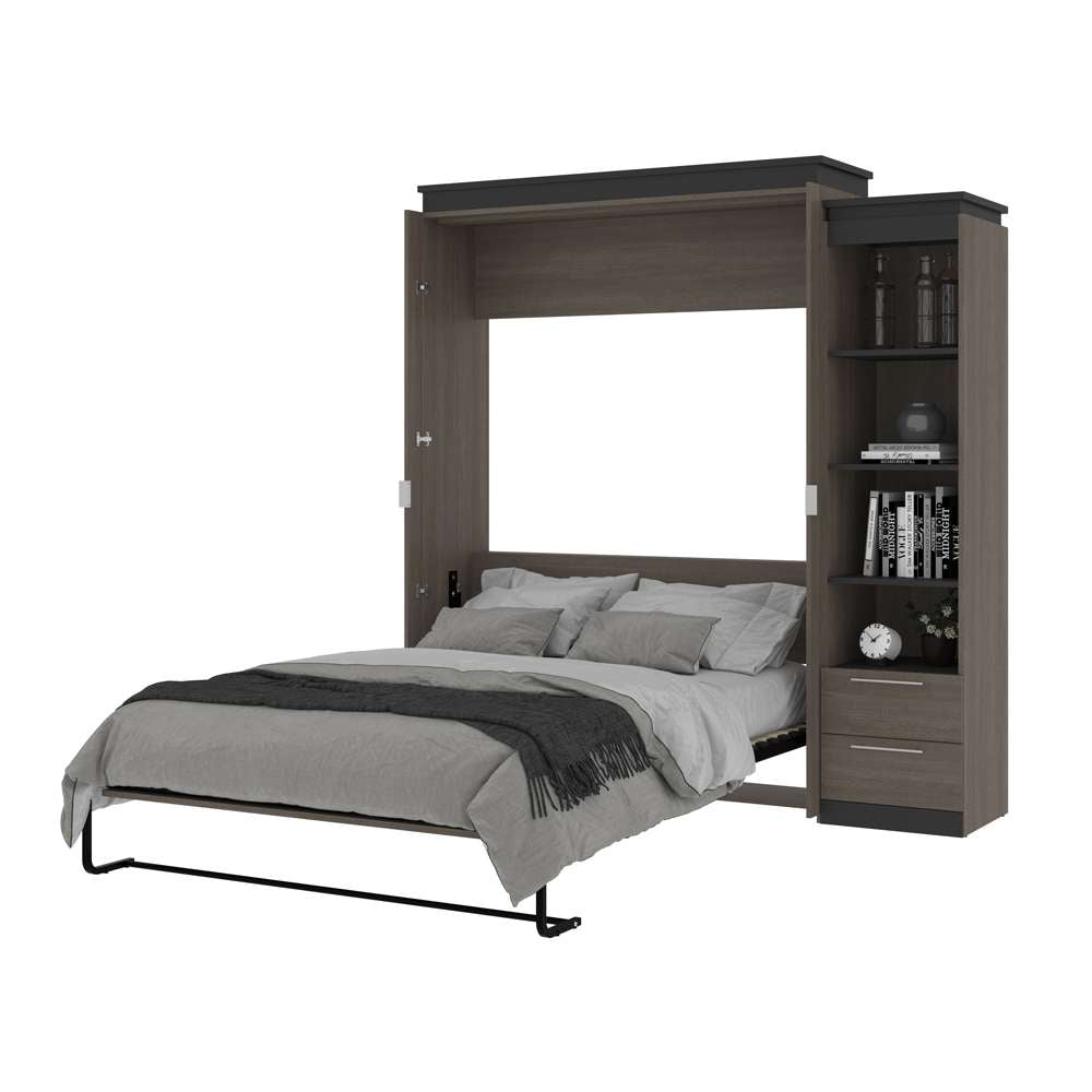 Bestar - Orion Queen Murphy Bed and Narrow Shelving Unit with Drawers (85W) in Bark Gray & Graphite - 116881-000047 veiw 7