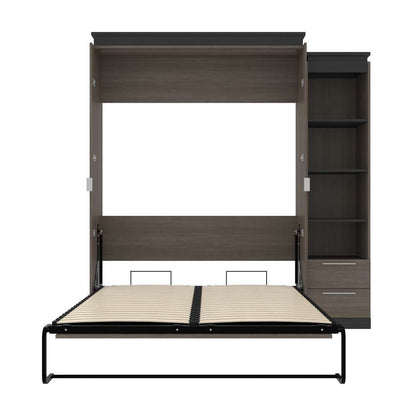 Bestar - Orion Queen Murphy Bed and Narrow Shelving Unit with Drawers (85W) in Bark Gray & Graphite - 116881-000047 veiw 8