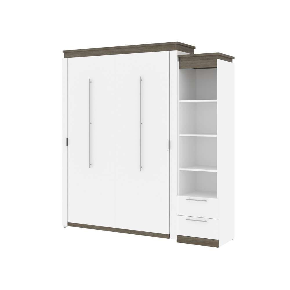 Bestar - Orion Queen Murphy Bed and Narrow Shelving Unit with Drawers (85W) in White & Walnut Grey - 116881-000017 veiw 1