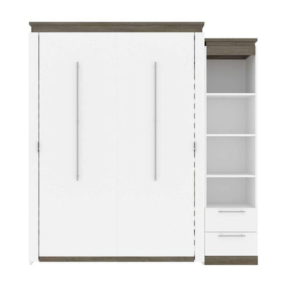 Bestar - Orion Queen Murphy Bed and Narrow Shelving Unit with Drawers (85W) in White & Walnut Grey - 116881-000017 veiw 2