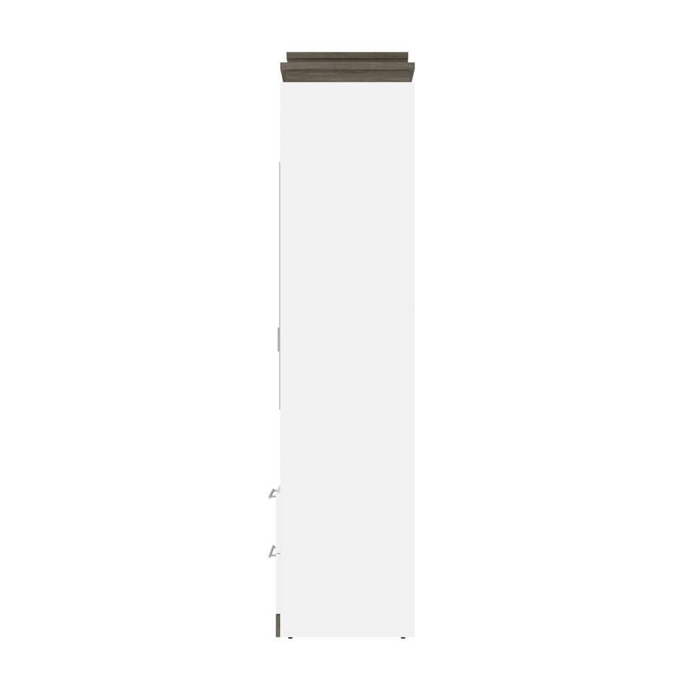 Bestar - Orion Queen Murphy Bed and Narrow Shelving Unit with Drawers (85W) in White & Walnut Grey - 116881-000017 veiw 3
