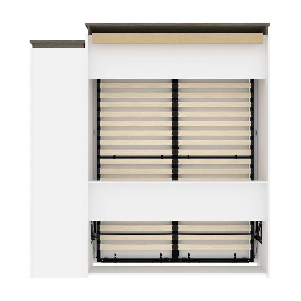 Bestar - Orion Queen Murphy Bed and Narrow Shelving Unit with Drawers (85W) in White & Walnut Grey - 116881-000017 veiw 4