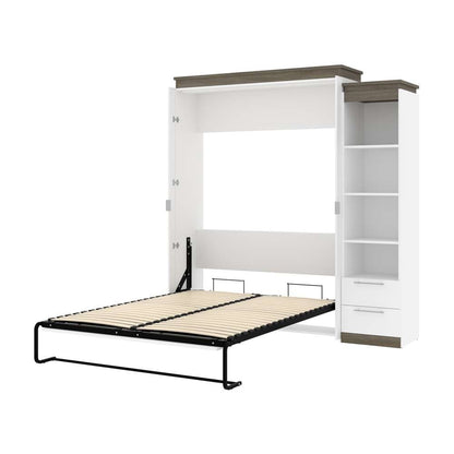 Bestar - Orion Queen Murphy Bed and Narrow Shelving Unit with Drawers (85W) in White & Walnut Grey - 116881-000017 veiw 6