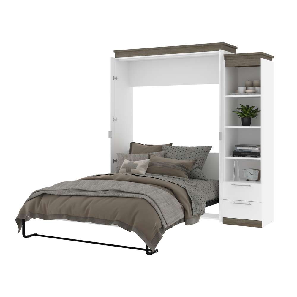 Bestar - Orion Queen Murphy Bed and Narrow Shelving Unit with Drawers (85W) in White & Walnut Grey - 116881-000017 veiw 7