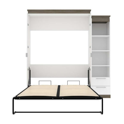 Bestar - Orion Queen Murphy Bed and Narrow Shelving Unit with Drawers (85W) in White & Walnut Grey - 116881-000017 veiw 8