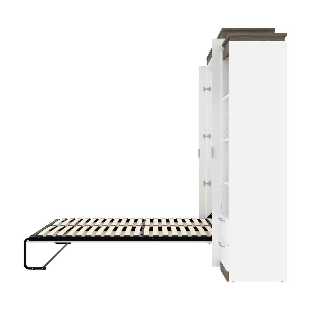 Bestar - Orion Queen Murphy Bed and Narrow Shelving Unit with Drawers (85W) in White & Walnut Grey - 116881-000017 veiw 9
