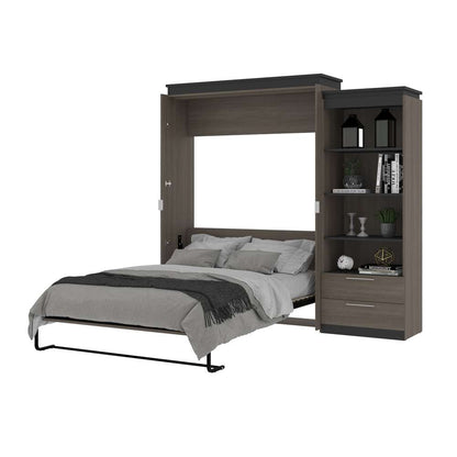 Bestar - Orion Queen Murphy Bed and Shelving Unit with Drawers (95W) in Bark Gray & Graphite - 116883-000047 veiw 7
