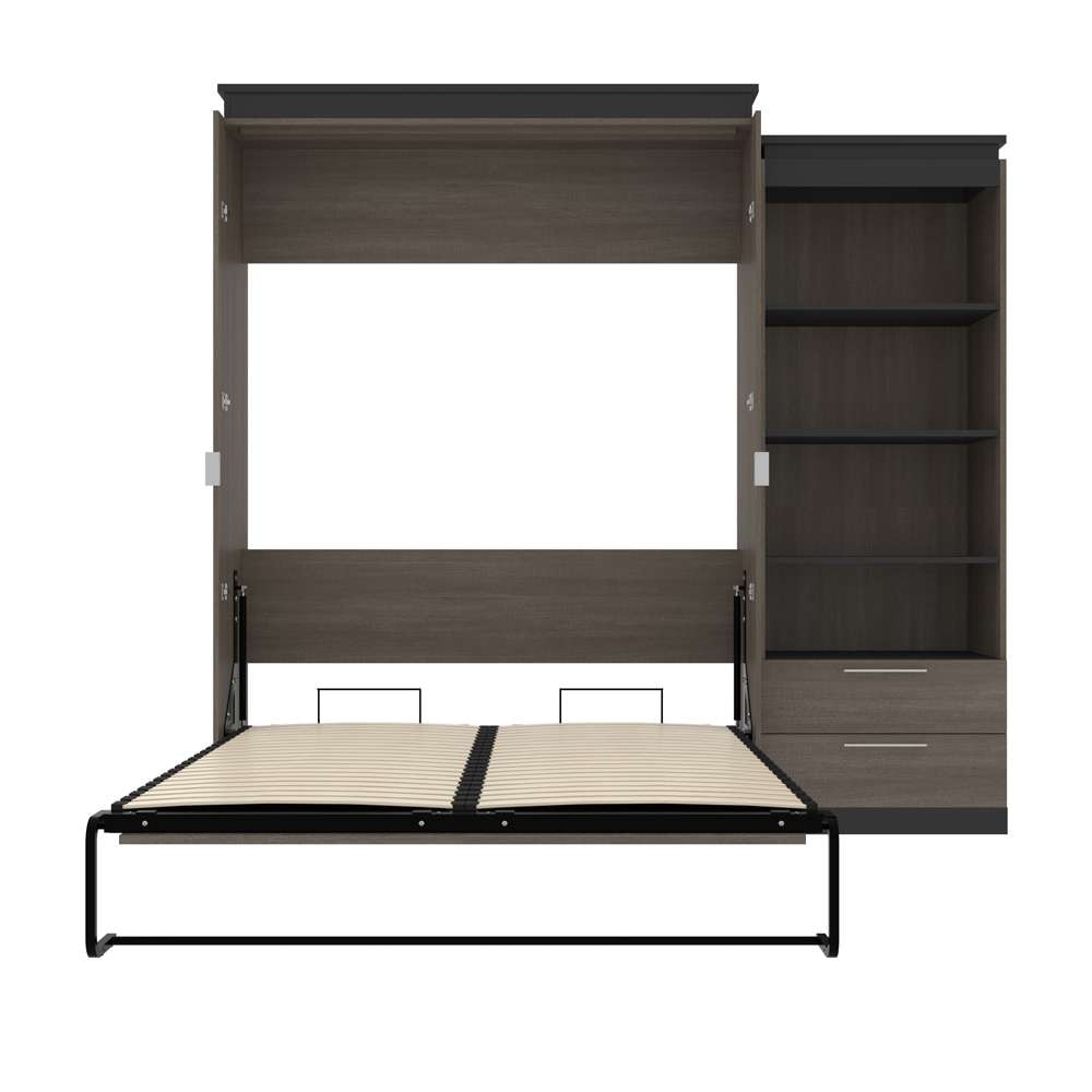 Bestar - Orion Queen Murphy Bed and Shelving Unit with Drawers (95W) in Bark Gray & Graphite - 116883-000047 veiw 8