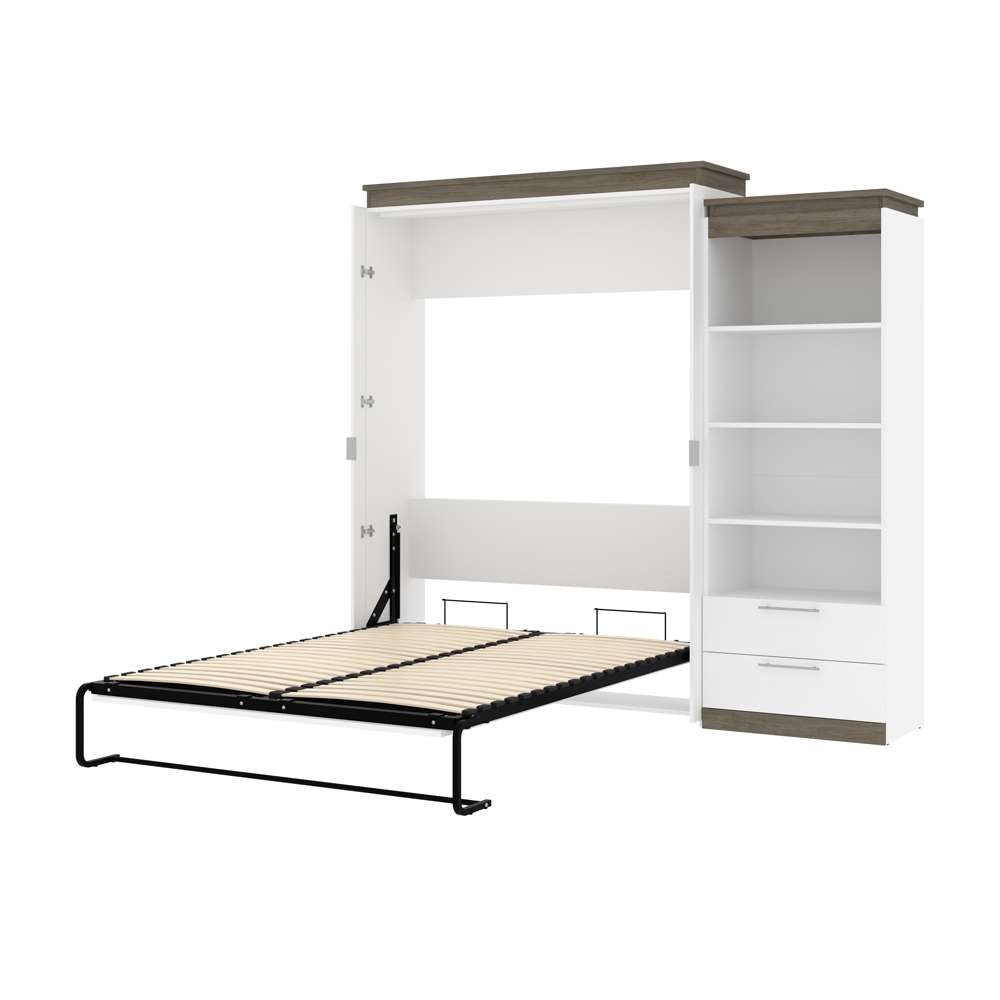 Bestar - Orion Queen Murphy Bed and Shelving Unit with Drawers (95W) in White & Walnut Grey - 116883-000017 veiw 6