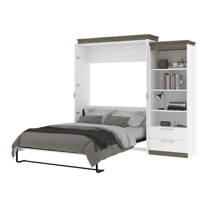 Bestar - Orion Queen Murphy Bed and Shelving Unit with Drawers (95W) in White & Walnut Grey - 116883-000017 veiw 7